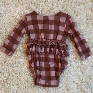 Kate Quinn Long Sleeve Double Skirted Bubble | 3-6 mths | Bamboo | Rose Gingham